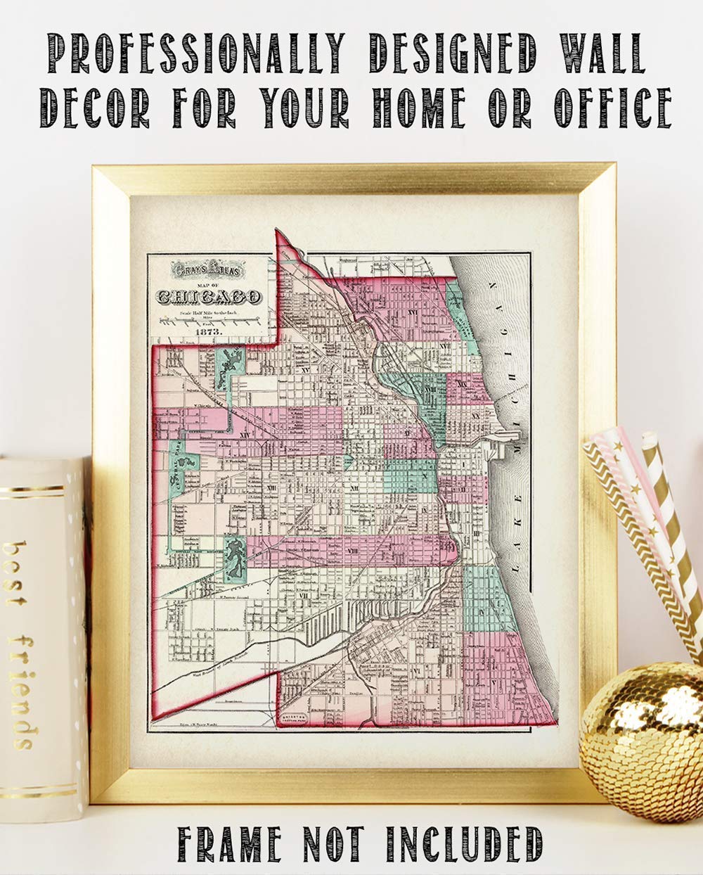 Amazon.com: 1873 Vintage Chicago Map 11x14 Unframed Poster